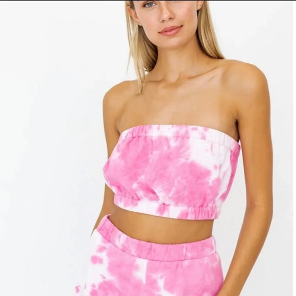 LE LIS Pink Tie Dye Bandeau Tube Top - Picture 1 of 7